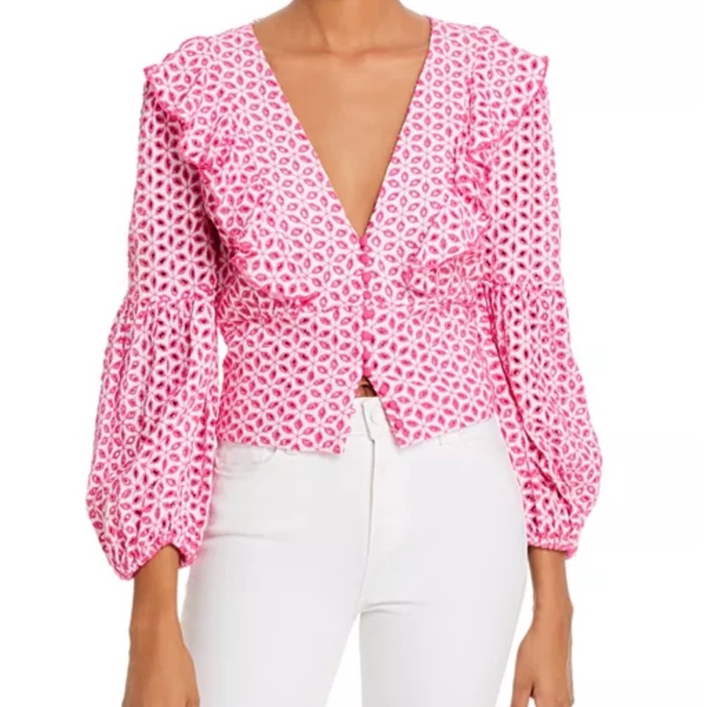 Eyelet ruffle viscose top